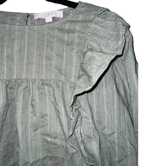 Ann Taylor LOFT Green Peasant Shirt Ruffle High Neck Long Sleeve Size Me… - Picture 3 of 6